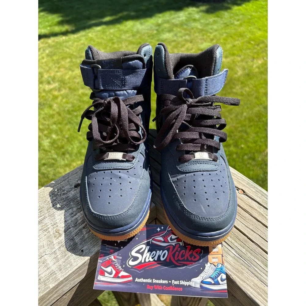 Nike‎ Air Force 1 High Midnight Navy Gum Sole Canvas Sneakers M 8.5 315121-410